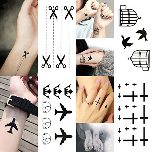 Oottati 30 Hojas Tatuaje Temporal Tattoo Pequeña Cámara Impresión Pie Negra Linda Elefante Estrella Diamante Cruz Pájaro Gato Niños Mujeres Hombres