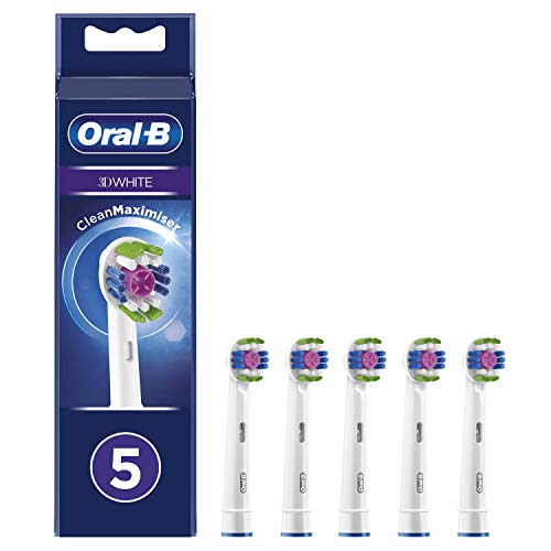 Oral-B 3D White Cabezales de repuesto para cepillo de dientes eléctrico con tecnología CleanMaximiser, paquete de 5 unidades