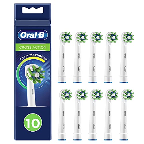 Oral-B CrossAction Recambios Cepillo de Dientes Eléctrico, Pack de 10 Cabezales con Tecnología Clean Maximiser, Blanco - Originales, (Tamaño Buzón)