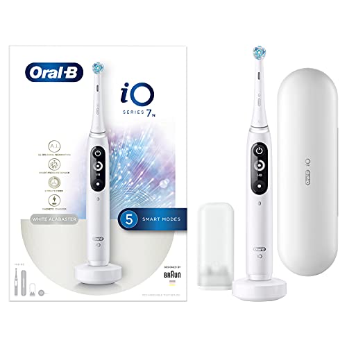 Oral-B iO 7N Cepillo de Dientes Eléctrico con Mango Recargable, Tecnología Magnética de Braun, 1 Cabezal de Recambio, Pantalla Blanco/Negro y Estuche de Viaje Premium - Blanco