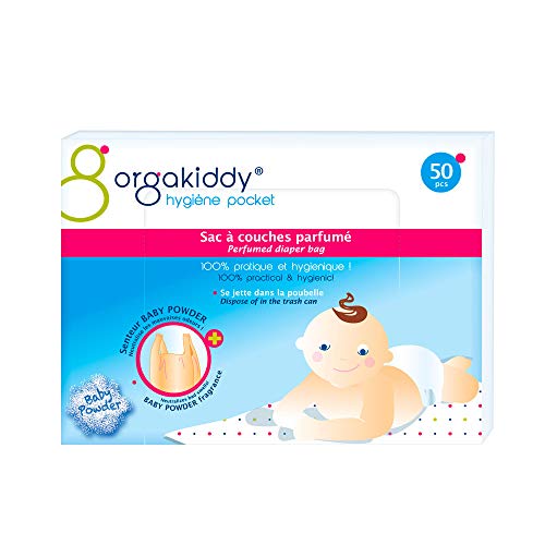 Orgakiddy - Bolsa de pañales perfumada (talco, beige, 50 unidades)