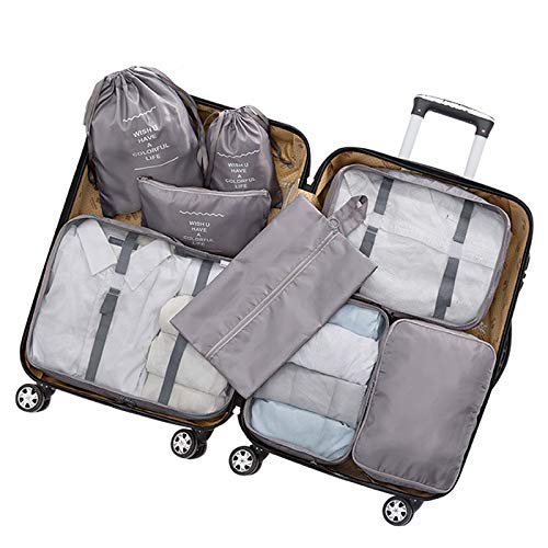 Organizador de Equipaje 8 en 1 Set Organizador de Maletas Impermeable Viaje con Bolsa de Zapato, Material Nylon-Meowoo (Gris)