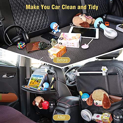 Organizador para Coche, Tsumbay Protector de Asiento para Coche Kick Mats con Comedor Poseedor Bandeja, Multi-Bolsillo de Almacenamiento de Coche para iPad Tablet Botella Bebida