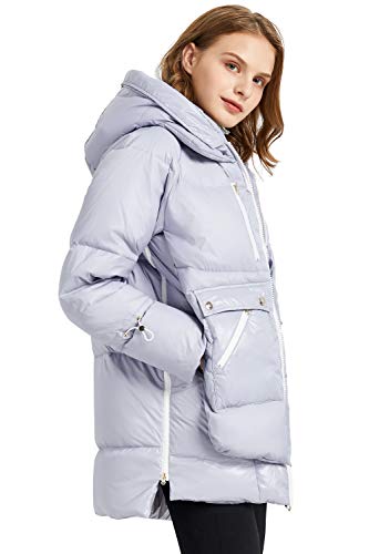 Orolay Chaqueta de Plumón Gruesa para Mujer Abrigo de Invierno de Colores Brillantes con 6 Bolsillos Presa gris L