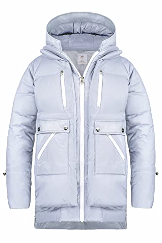 Orolay Chaqueta de Plumón Gruesa para Mujer Abrigo de Invierno de Colores Brillantes con 6 Bolsillos Presa gris L