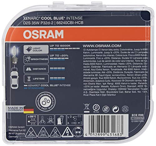 OSRAM XENARC COOL BLUE INTENSE D2S HID, lámpara de xenón, lámpara de descarga, 66240CBI-HCB, estuche doble (2 unidades)