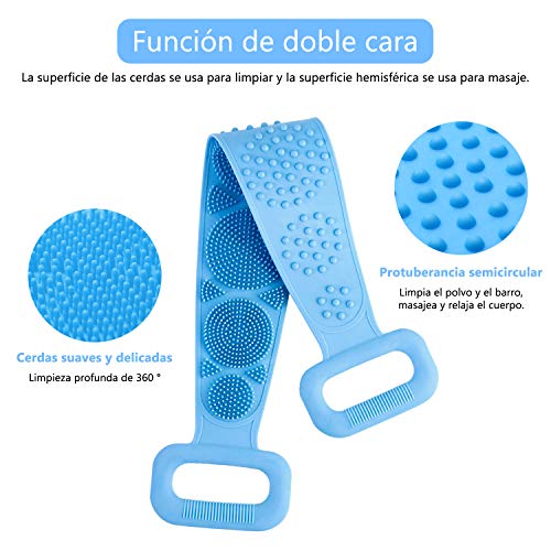 Ossky Cepillo de Ducha,Cepillo Cuerpo y Espalda Silicona de Baño para Masaje Limpiar Exfoliación,Suave y Seguro, Azul