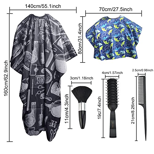 OTTYMO 2 Pcs Capas de Corte Peluqueria Delantal Impermeable Peluquería Mandil Barbero Peluquero Delantal 2 Tamaños Parahombre Mujer Niños Delantal para Salon Casa + 2 Peines + 1 Cepillo de Cuello