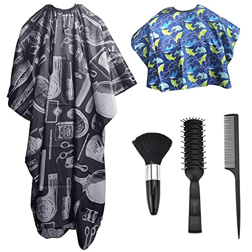 OTTYMO 2 Pcs Capas de Corte Peluqueria Delantal Impermeable Peluquería Mandil Barbero Peluquero Delantal 2 Tamaños Parahombre Mujer Niños Delantal para Salon Casa + 2 Peines + 1 Cepillo de Cuello