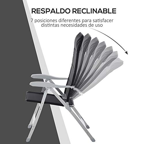 Outsunny Silla de Jardín Plegable de Aluminio con Respaldo Alto Ajustable en 7 Posiciones y Reposacabezas Acolchado para Exterior 75x61,5x114,5 cm Negro