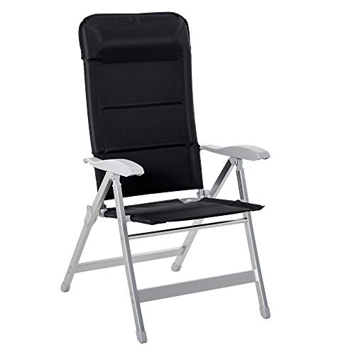 Outsunny Silla de Jardín Plegable de Aluminio con Respaldo Alto Ajustable en 7 Posiciones y Reposacabezas Acolchado para Exterior 75x61,5x114,5 cm Negro