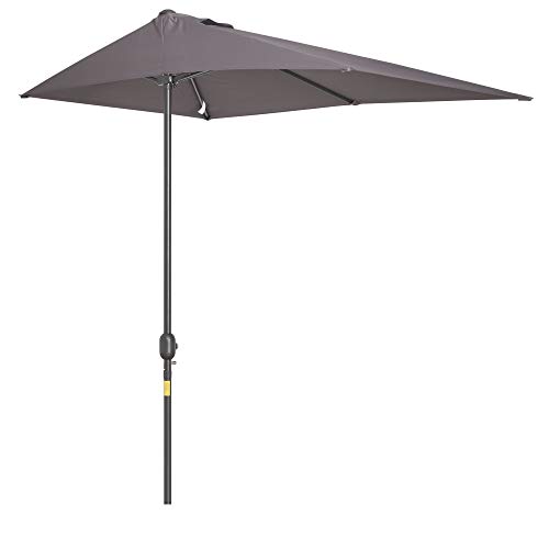 Outsunny Sombrilla Semicircular 230x130x245 cm Parasol para Pared de Jardín con Manivela y Mástil de Metal de Ø38 mm Terraza Balcón Gris