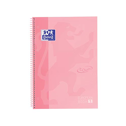 Oxford, Cuaderno A4+, Cuadrícula 5x5, Tapa Extradura, 80 Hojas. 1 Banda de Color. Rosa Pastel TOUCH
