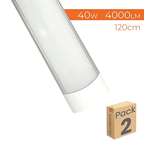 Pack 2x Lampara Luminaria 120cm 40W. Color Blanco Neutro (4500K). Tubo led integrado T8. 4000 lumenes. Pantalla led slim.