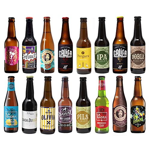 Pack Cata. Cervezas artesanas. 16 botellas x 330ml - 5,28litros. Las mejores marcas. Incluye Virgen Jamonera y 360, premiadas en World Beer Awards ‘21