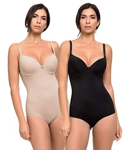 Pack de 2 Body Reductor Mujer con Efecto Invisible Moldeador Licra Body Shaping (Negro Visón, XL)