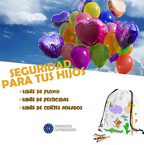 Pack Definitivo Cumpleaños 30 Mochilas Animales con Set de Ceras - Fiestas Niños de Colegio y Comuniones - Incluye Set Lapicera más Sacapuntas y Huevo Gomas Dinosaurio + 30 Bolsas