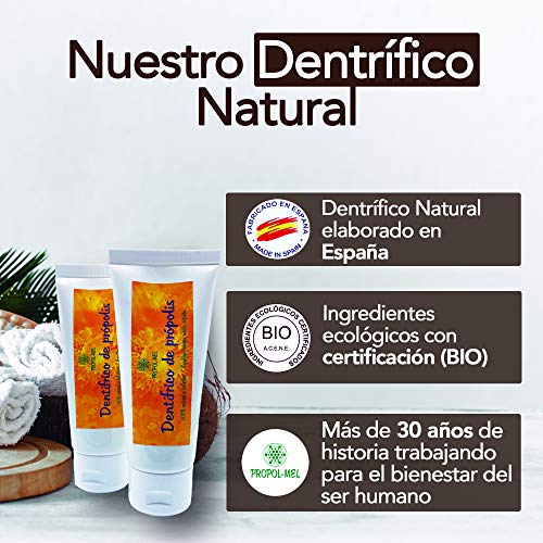 Pack x 2 Pasta de dientes natural 100g c/u. El própolis actúa como regenerador y fortificante de las encías, remineralizante dental y anticaries. Pasta de dientes sin fluor.