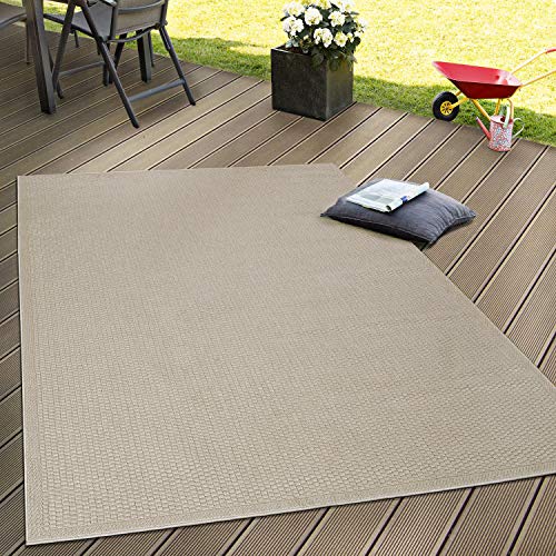 Paco Home Alfombra Interior Y Exterior Tejido Liso Terrazas Aspecto Natural Beige, tamaño:160x220 cm