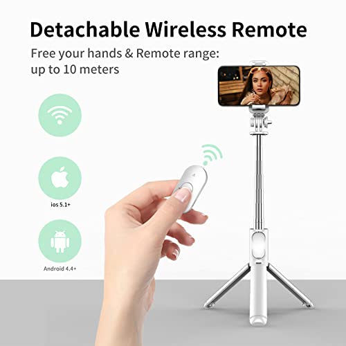 Palo Selfie Trípode, 4 en 1 Selfie Stick Móvil Bluetooth Extensible con Inalámbrico Control Remote, Compatible con iPhone 13/12/11/XS MAX/XS/8 Plus/8, Samsung S10, Huawei, Xiaomi y Más