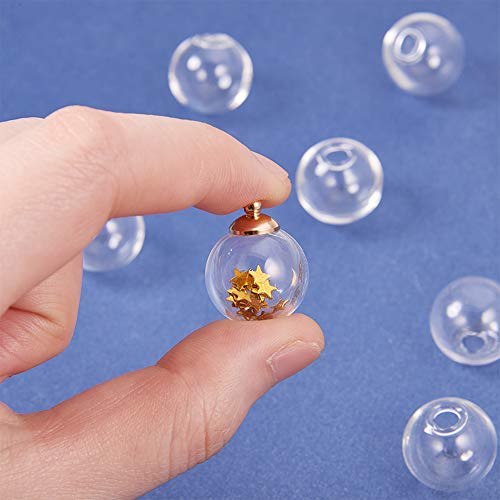 PandaHall 30 Botellas de Cristal Transparente de 16 mm con Forma de Globo de Plata y Oro con Estrella de manicura, Lentejuelas, frascos de Bolas de Cristal para Bricolaje, Colgantes y Pendientes