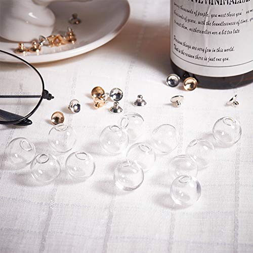 PandaHall 30 Botellas de Cristal Transparente de 16 mm con Forma de Globo de Plata y Oro con Estrella de manicura, Lentejuelas, frascos de Bolas de Cristal para Bricolaje, Colgantes y Pendientes