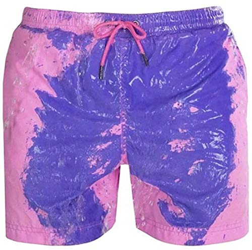 PANOZON Bañadores Hombre Pantalones Cortos Playa Shorts Cambiar de Color en Agua para Verano Vacaciones (2X-Large, Rosado)