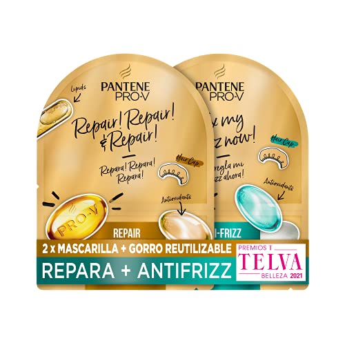 Pantene Mascarilla Pelo Pack + Gorro De Ducha Reutilizable, Mascarilla Reparación Superalimento Antiencrespamiento