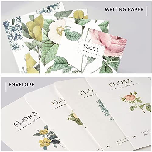 Papel De Carta y Sobres, 24 Piezas Sobres De Cartas, 48 Piezas Papel Para Escribir, con patrón de planta, para Cartas, Invitaciones, Cartas De Agradecimiento, Tarjetas De Felicitación(4 Modelos)