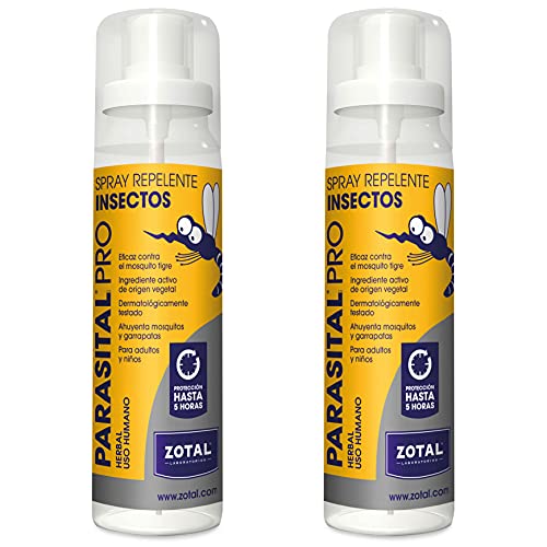 Parasital Spray Repelente de Mosquitos, Pack 2-Total 200ml Repelente Mosquitos Fuerte Protección y Olor Agradable para Niños y Adultos | Anti Mosquitos Exterior y Repelente Insectos Eficaz