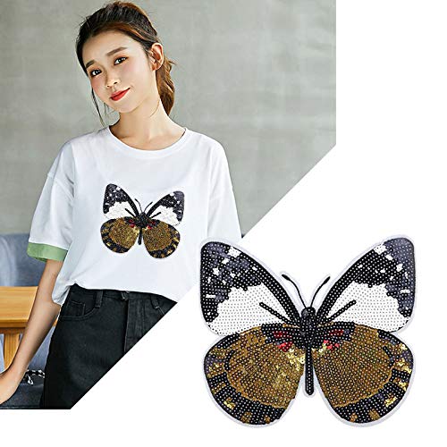 Parche de apliques de lentejuelas de mariposa, apliques grandes para ropa DIY Lentejuelas de parche de mariposa grandes Accesorios de moda para camiseta,sudadera con capucha 8.7 * 7.8 pulgadas Parche