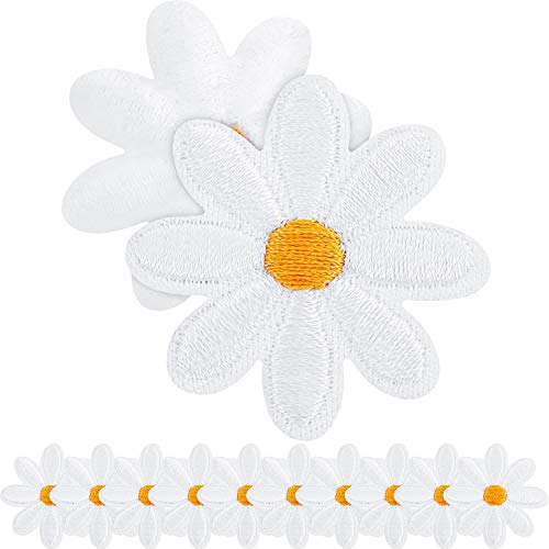 Parche de Flores de Margarita Parches de Ropa de Planchar Parches Apliques de Flores Bordado Decorativo para Decoración de Bricolaje Camiseta Mochila Zapatos Bolsos, 1,38 Pulgadas (40 Piezas)