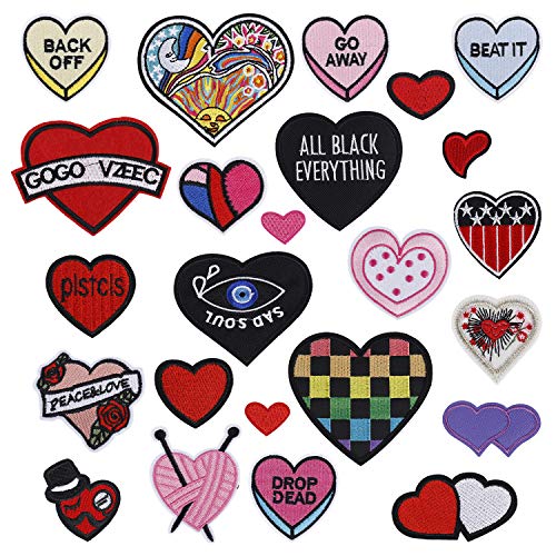 Parches Ropa Corazon Patch Sticker DIY Coser o Planchar en Los Apliques para Camiseta Jeans Sombrero Pantalon Bolsas 24 Piezas