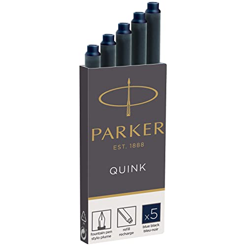 Parker Quink recambios para plumas estilográficas, cartuchos largos, tinta azul o negra, caja de 5