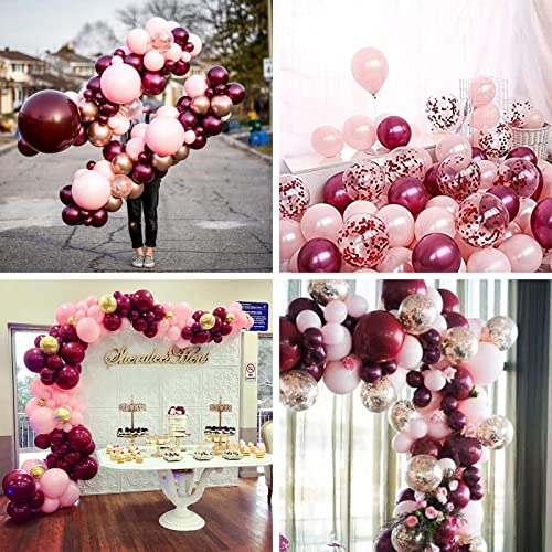 PartyWoo Globos Oro Rosa Borgoña, 70 Piezas Globos Borgoña, Globos Rosa, Globos Confeti Oro para Despedida de Soltera de Borgoña, Decoraciones de Fiesta Borgoña y Oro, Decoraciones de Boda de Borgoña