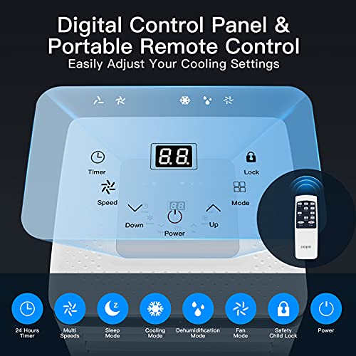 pasapair Aires acondicionados móvil, Deshumidificador 30L/día para habitaciones de hasta 300m³ (~45 m²), 9000BTU/h Refrigeración con Pantalla LED, Drenaje Continuo,24h Temporizador,Kit de ventana,R290