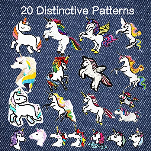 Patch Sticker, Sunshine-Smile 20 Pcs Unicornio Apliques, Parches Ropa Termoadhesivos, Cute DIY Ropa Parches para la camiseta Jeans Ropa Bolsas, Parche de Ropa (Unicorn)