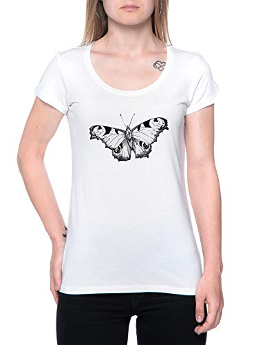 Pavo Real Mariposa Camiseta Mujer Blanco T-Shirt Women's White