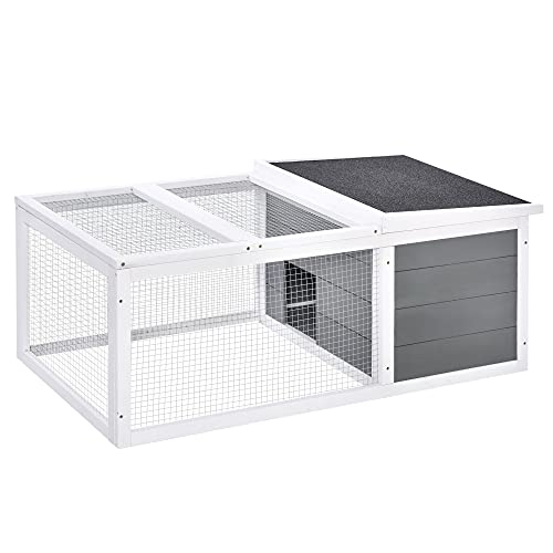 PawHut Conejera de Exterior Jaula para Conejos Cobayas Animales Pequeños con 2 Puertas Superiores y Techo Abatible Asfáltico Madera de Abeto 115x66x47,5 cm Gris