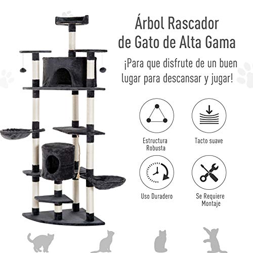 Pawhut Rascador Gato Altura 2 Metros 200x60x60cm Arbol Poste Arañar Centro Juegos Gatos