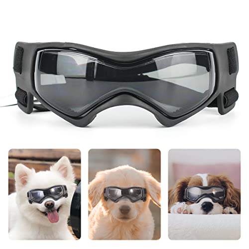 PEDOMUS Gafas de sol para perros Correa ajustable para gafas de sol UV Protección impermeable para perros (Cool Black)