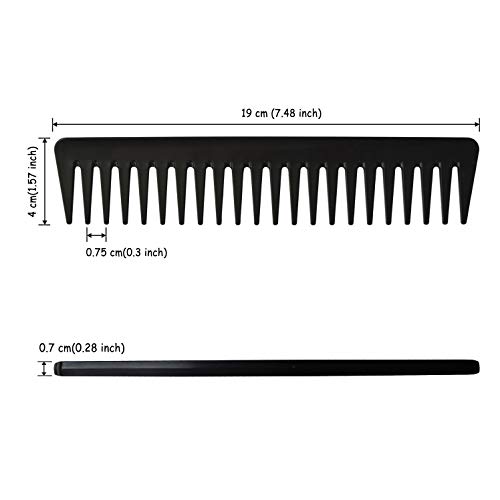 Peine de dientes anchos: un peine desenredante de fibra de carbono profesional antiestático, resistente al calor, peine ancho para desenredar el pelo largo y mojado y rizado, color negro