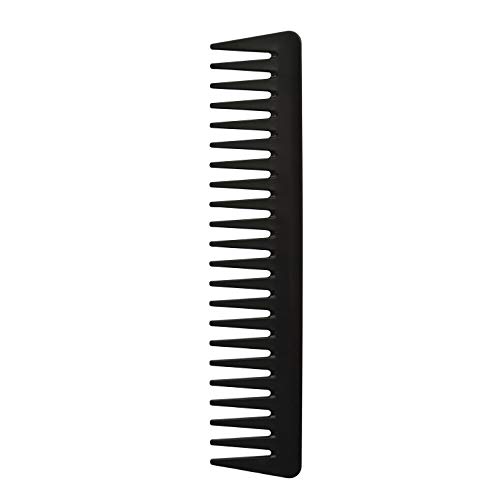 Peine de dientes anchos: un peine desenredante de fibra de carbono profesional antiestático, resistente al calor, peine ancho para desenredar el pelo largo y mojado y rizado, color negro