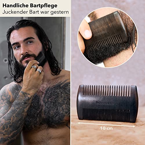 Peine de madera para barba de primera calidad con estuche de cuero hecho a mano - Idea de regalo perfecta - Da forma a cada barba gracias a la dentadura de doble cara