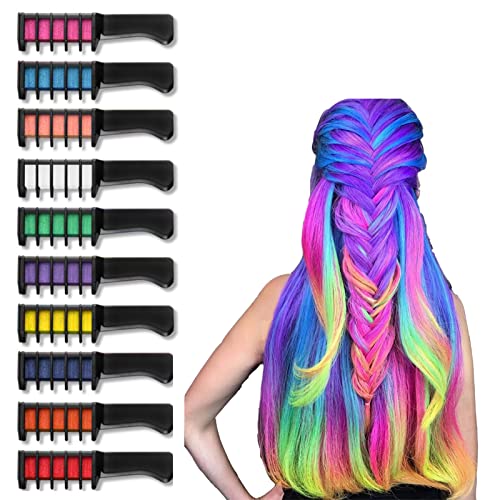 Peine De Tizas Para El Pelo, Juego Tinte Temporal Pelo De Cabello Temporal De 10 Colores, Peine Combinado Lavable No TóXico, Adecuado Para Navidad, Carnaval, Fiesta, Uso De Cosplay