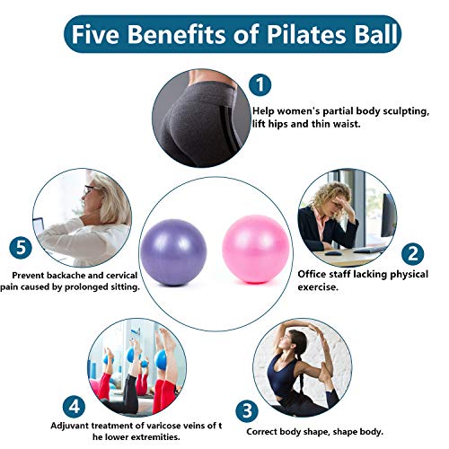 Pelota de Pilates de Yoga de 25 cm, 2 Pelotas de Ejercicio Pequeñas, Mini Pelota de Pilates Suave Antideslizante para Gimnasio, Yoga, Masaje y Pilates en Casa (Púrpura y Rosado)