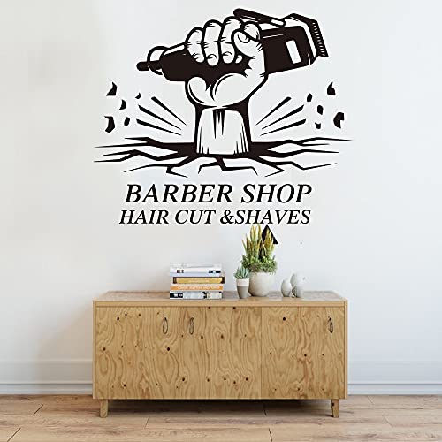 Peluquería mano salón de belleza corte de pelo afeitado pared vidrio calcomanía barbero peluquería etiqueta de la ventana mural etiqueta de fondo A5 45x37 cm