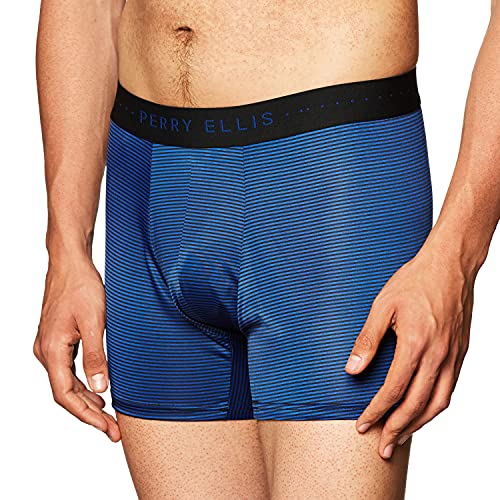 Perry Ellis Pantalones Cortos de Boxeador con diseño de Rayas para Hombre, Azul Marino/Azul, Medium