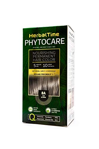 Phytocare Tinte permanente y nutritivo para cabello sin amoniaco, sin PPD, sin SLS, sin parabenos Color Rubio Ceniza 8A