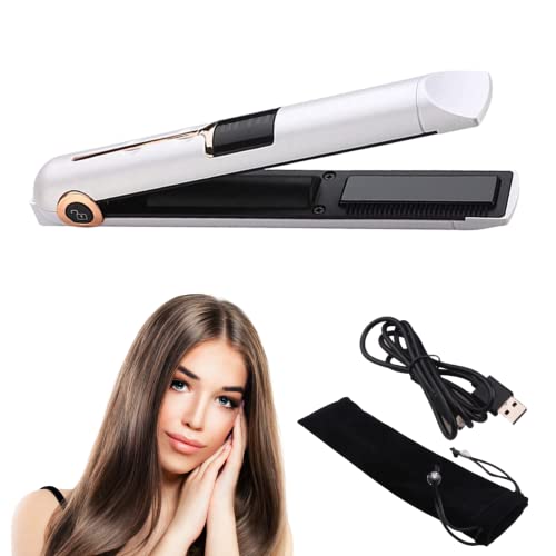 Plancha de pelo portátil, Plancha de pelo pequeña 2 en 1, Plancha de pelo profesional ghd con revestimiento de cerámica, Plancha de pelo para viaje (Blanco)